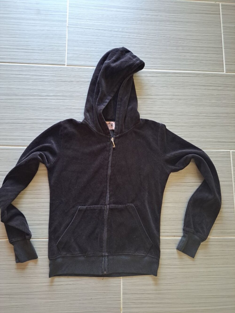 Y2K Juicy Couture Black Velour Hoodie Sunflower Embroidered Logo Womens Size XS - Picture 5 of 13